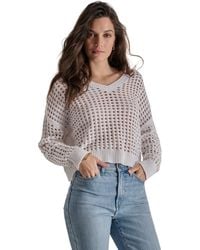 DKNY - V-neck Open-stitch Cotton Sweater - Lyst