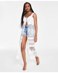 Guess - Lace Duster Distressed Denim Shorts - Lyst