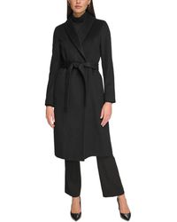 Calvin Klein - Wool Blend Belted Wrap Coat - Lyst