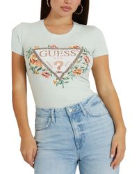 Guess - Triangle Floral Logo Embellished T-shirt - Lyst