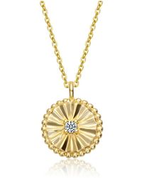 Genevive Jewelry - Sterling Silver 14k Plated Cubic Zirconia Textured Circle Pendant Necklace - Lyst