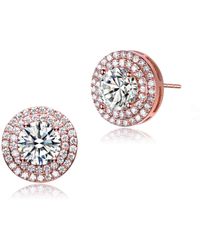 Genevive Jewelry - Cubic Zirconia Sterling Silver Round Haloed Stud Earrings - Lyst