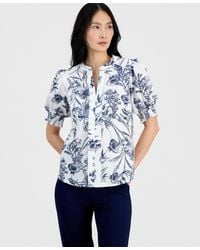 Tahari - Printed Split-neck Top - Lyst