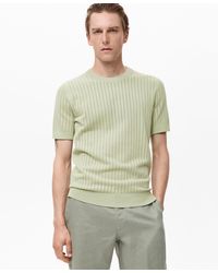 Mango - Striped Openwork Cotton T-shirt - Lyst