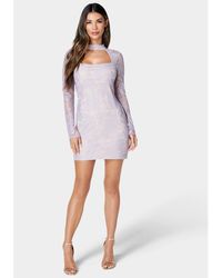 Bebe - Long Sleeve Lace Mini Dress - Lyst