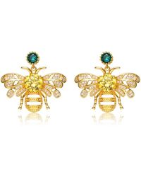 Genevive Jewelry - Sterling Silver 14k Plated Yellow Cubic Zirconia Bee Stud Butterfly Earrings - Lyst