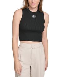 Calvin Klein - Ribbed Angled-hem Cropped Logo Top - Lyst