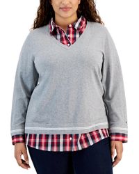 Tommy Hilfiger - Plus Size Plaid Layered-look Cotton Sweater - Lyst
