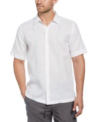 Cubavera - Short Sleeve Geo Embroidered Linen Blend Button-front Shirt - Lyst