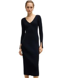 BOSS - Boss By Ribbed-knit V-neck Dress - Lyst