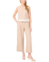 Cece - Linen Blend Sleeveless Lace Hem Top Pull On Cropped Pants - Lyst