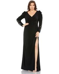 Mac Duggal - Plus Size Embellished Long Sleeve Faux Wrap Gown - Lyst