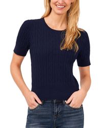 Cece - Cotton Cable-knit Short-sleeve Sweater - Lyst
