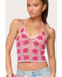 Edikted - Contrast Floral Crochet Halter Top - Lyst