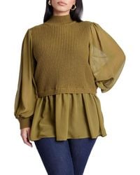 Eloquii - Twofer Sweater With Chiffon - Lyst