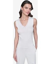 Karl Lagerfeld - Embellished V-neck Ribbed Knit Sleeveless Top - Lyst
