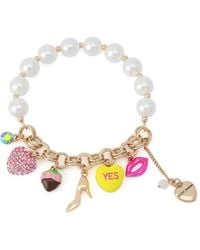Betsey Johnson - Faux Stone Sweetheart Cultivated Pearl Charm Stretch Bracelet - Lyst
