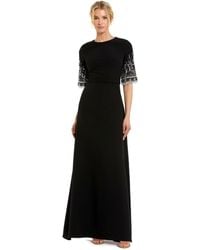 Mac Duggal - Crepe A Line Gown With Beaded 3/4 Sleeves - Lyst