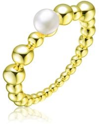 Genevive Jewelry - Sterling Silver 14k Plated And 4.5mm Fresh Water Pearl Ring - Lyst