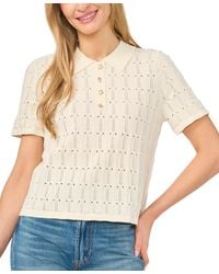 Cece - Pointelle Short-sleeve Collared Sweater - Lyst