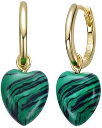 Genevive Jewelry - Sterling Silver 14k Gold Plated Simulated Malachite Puffed Heart Dangle Earrings - Lyst