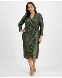 London Times - Plus Size Sequin Faux-wrap Sheath Dress - Lyst