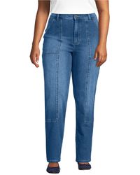 Lands' End - Plus Size Soft Denim High Rise Rail Straight Leg Utility Jeans - Lyst