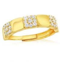 Simona - Sterling Silver Plated Square Polished Pave Cz Half Eterniy Ring - Lyst