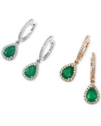 Effy - Effy Emerald 1 1 8 Ct. T.w. Diamond 1 4 Ct. T.w. Pear Drop Earrings In 14k White Gold 14k Gold - Lyst