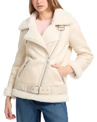 Guess - Faux-shearling Asymmetric Moto Coat - Lyst