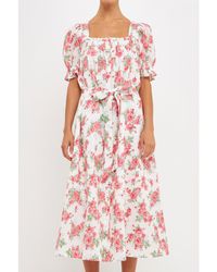 Endless Rose - Floral Print Linen Midi Dress - Lyst