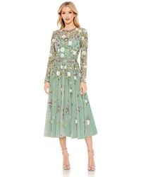 Mac Duggal - Sequined Floral Long Sleeve High Neck Midi Dress - Lyst