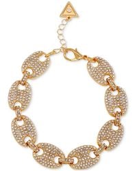 Guess - Gold-tone Pave Link Statement Flex Bracelet - Lyst