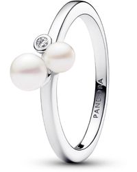 PANDORA - Sterling Timeless Duo Treated Freshwater Cultured Pearls Ring - Lyst
