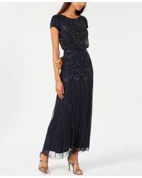 Adrianna Papell - Beaded Short-sleeve Sheer-overlay Gown - Lyst