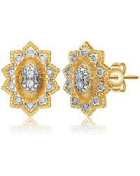 Rachel Glauber - 14k Plated And Cubic Zirconia Floral Stud Earrings - Lyst