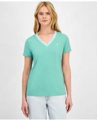 Nautica - Jeans Solid Stripe-trim V-neck - Lyst