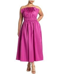 Eloquii - Plus Size Pleated Ruffle Neckline Midi Dress - Lyst