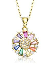 Genevive Jewelry - Sterling Silver Round And Baguette Colored Cubic Zirconia Wreath Pendant Necklace - Lyst