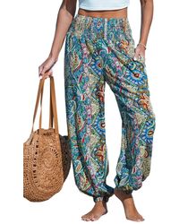 CUPSHE - Paisley Smocked Waist Tapered Leg Pants - Lyst