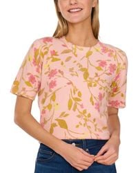 Cece - Flora-print Crewneck Short-sleeve Sweater - Lyst