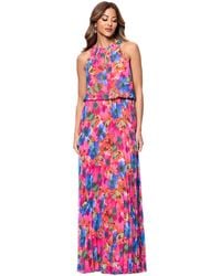 Xscape - Floral Chiffon Pleated Halter Gown - Lyst