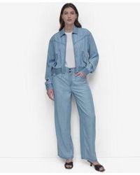 DKNY - Chambray Zip Front Bomber Jacket Chambray Wide Leg Pants - Lyst
