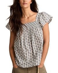 Lucky Brand - Square-neck Smocked Cotton Peasant Top - Lyst