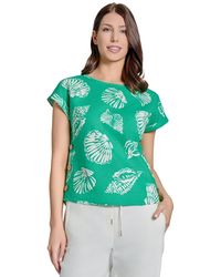 Jones New York - Printed Linen-blend Button-trim Blouse - Lyst