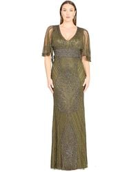 Lara - Cape Sleeve V-neck Beaded Gown - Lyst