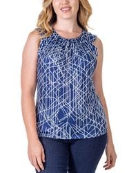 24seven Comfort Apparel - Print Pleated Crew Neckline Back Closure Sleeveless Top - Lyst