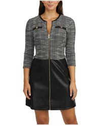 Ellen Tracy - Jacquard Knit And Faux Leather Dress - Lyst