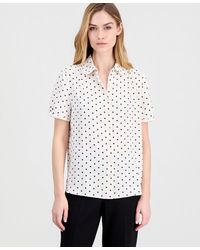 Anne Klein - Dot-print Button-up Short-sleeve Blouse - Lyst