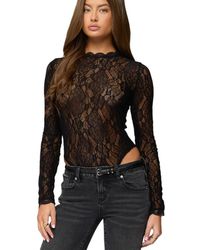Edikted - Rosalinda Sheer Lace Bodysuit - Lyst